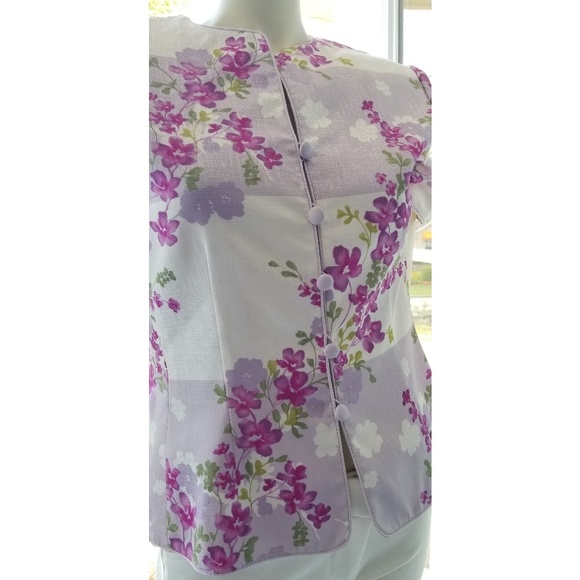 Adrianna Papell Pink/Purple Floral Blouse, 8, NWT - Picture 6 of 10